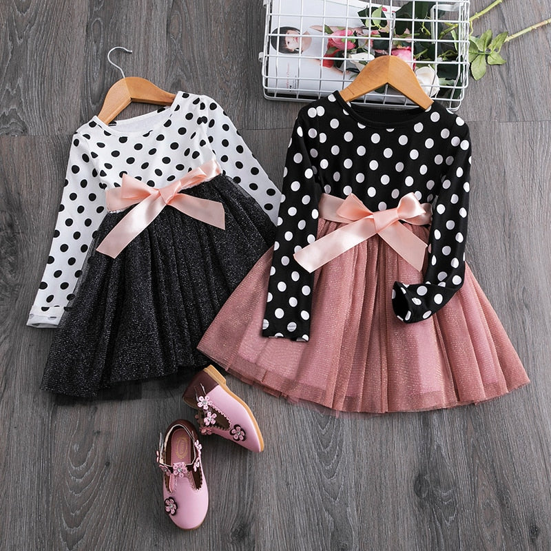 Kids Princess Dress Polka Dots | Long Sleeve Dress Tulle Girls - Dot Long Sleeve