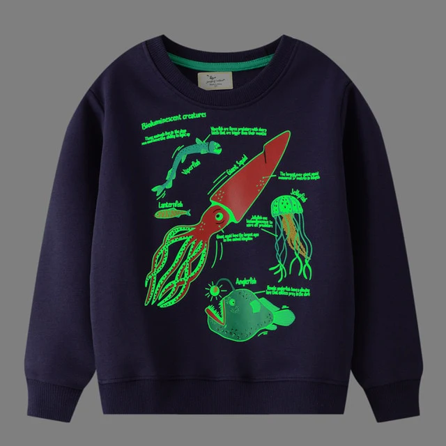 Dino Lit - Glow In The Dark Dinosaur Crew Neck Sweater- Boys Dinosaur Jumper