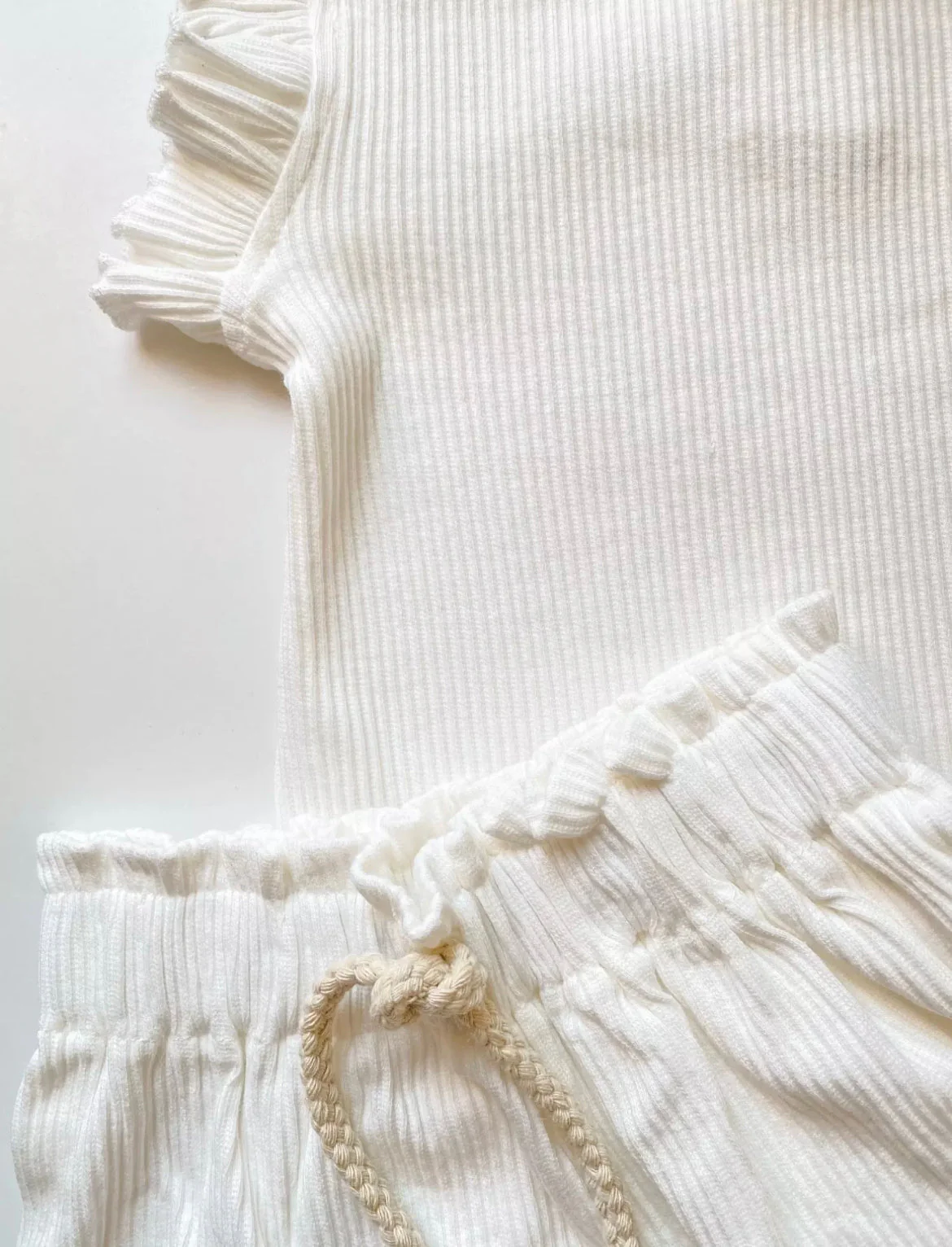 Baby Girls Short Sleeve Romper 2 piece Set, Soft Waffle Cotton