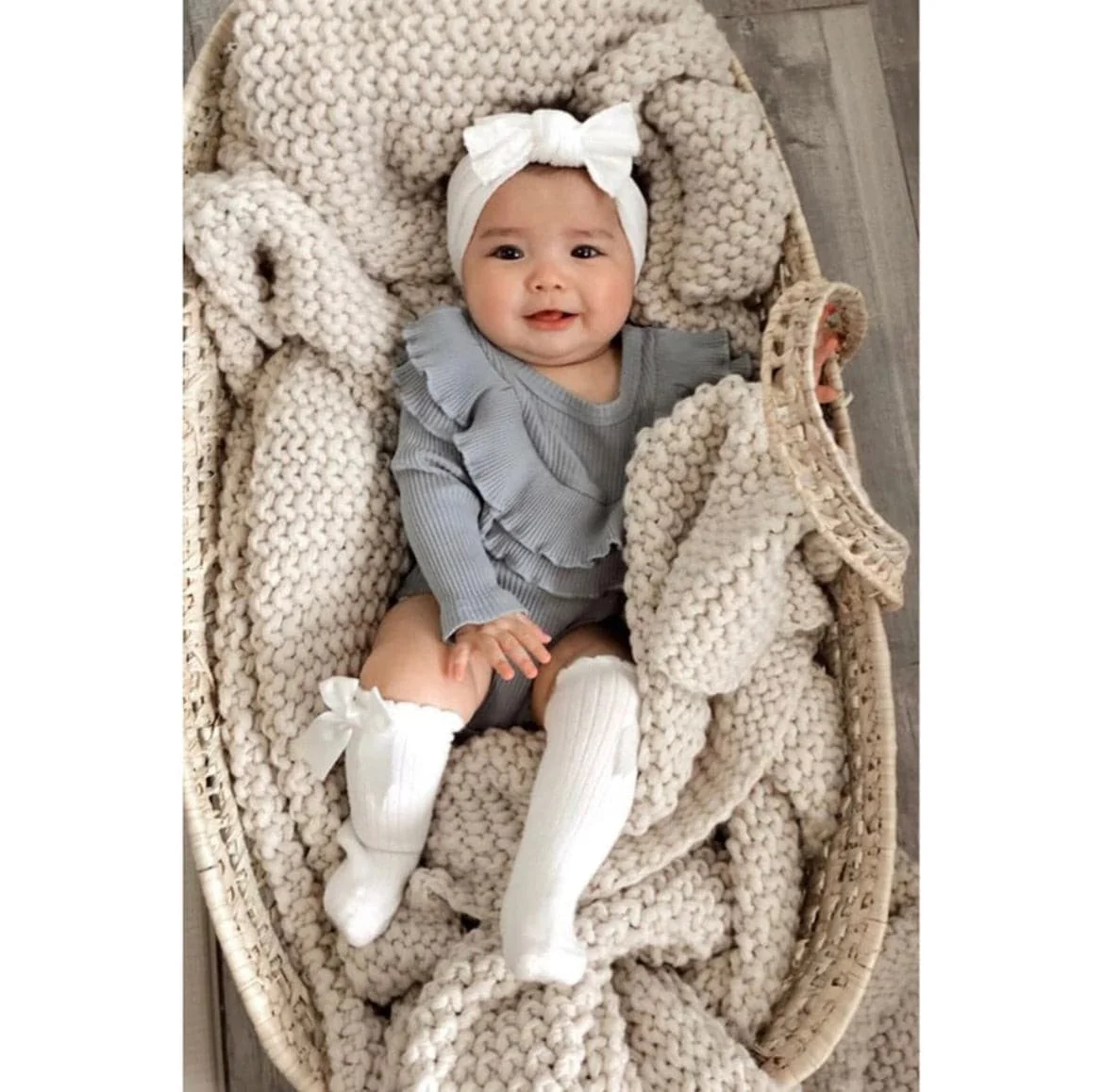 Ribbed Frill Romper - Long Sleeve Baby Girl