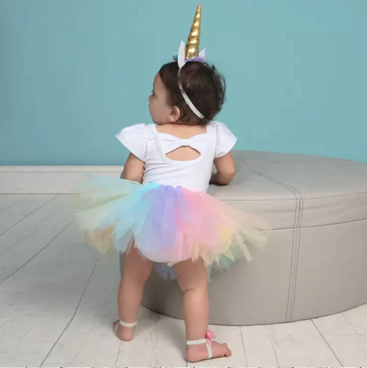 Glitter Unicorn Dress First Birthday Tutu Dress with Crown