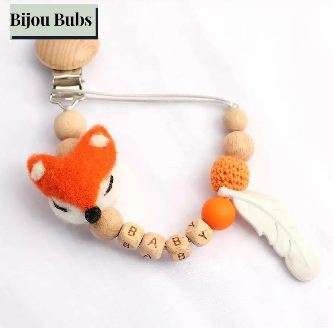 Felt Fox - Personalised Baby Dummy Clip