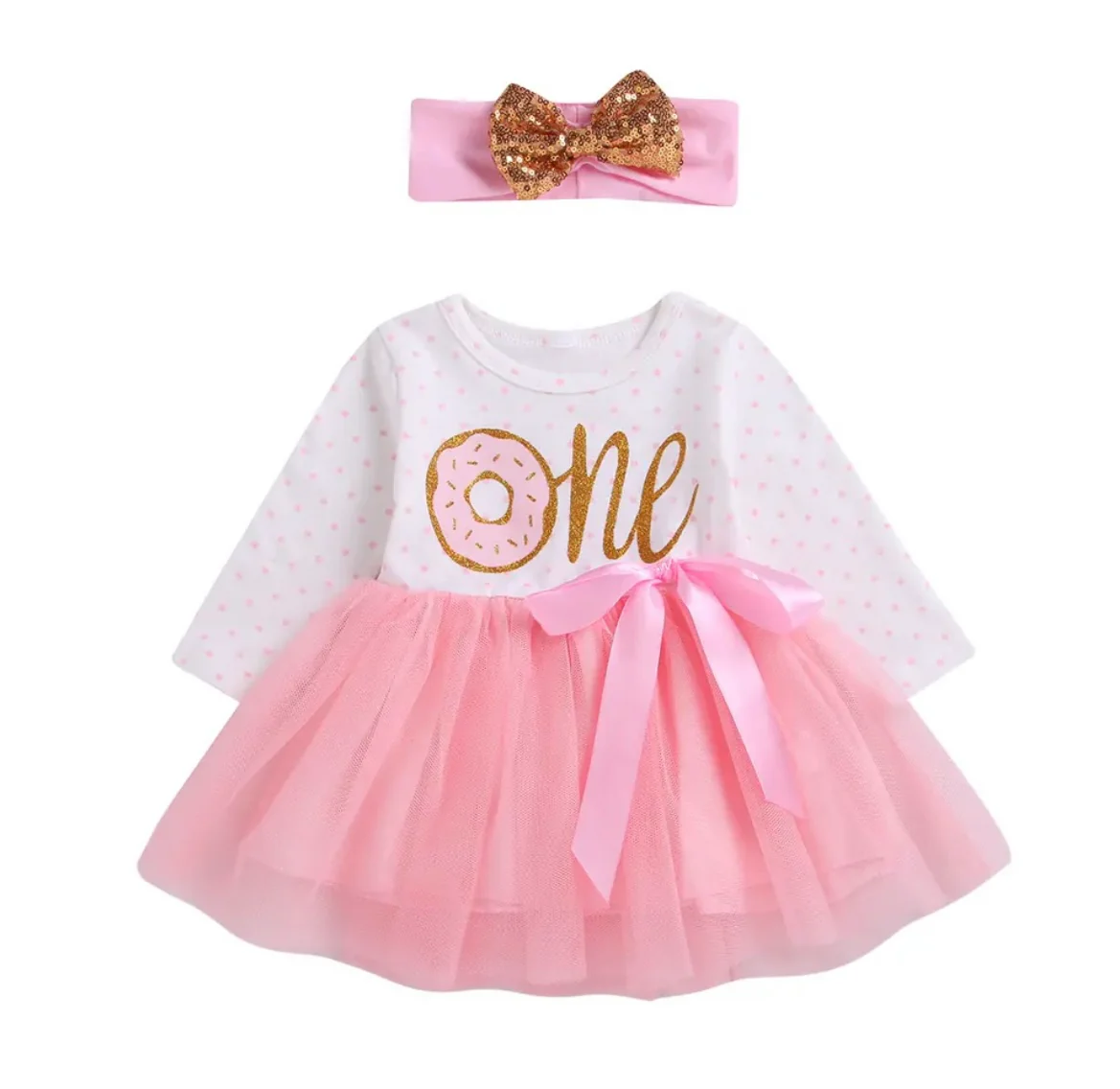 Baby Girl Donut Print 1st Birthday, First Birthday Tutu Dress Outfitn