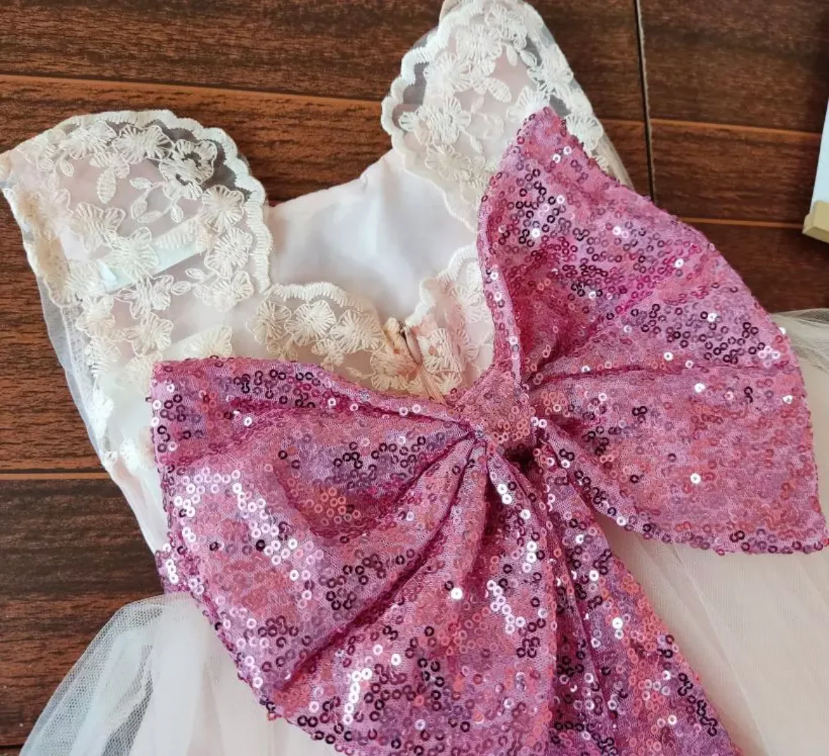 Elissa - Pink Princess Tulle Dress with Large Sequin Bow