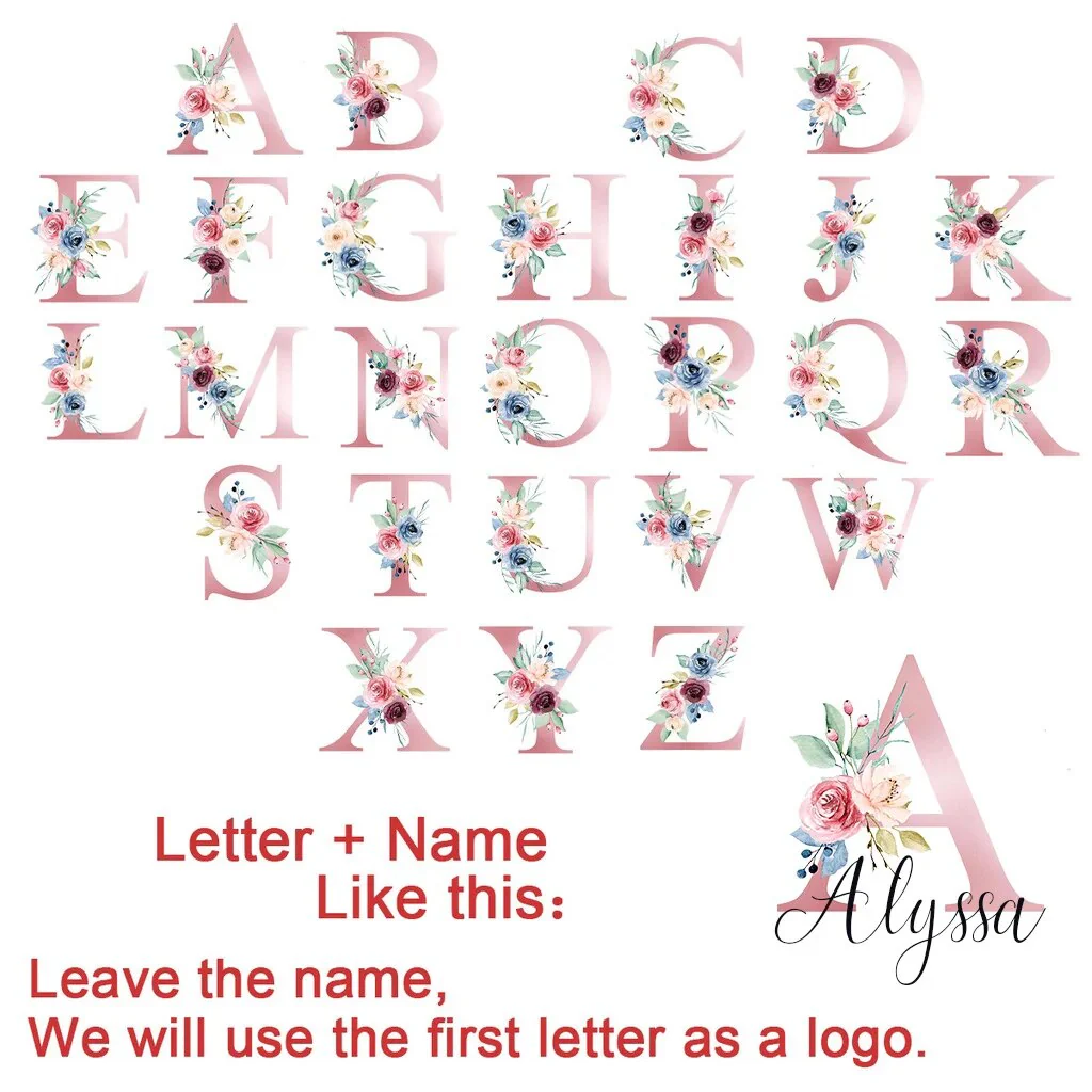 Personalised Pillow Cases Custom Initial Flower with Name Cushion Cover