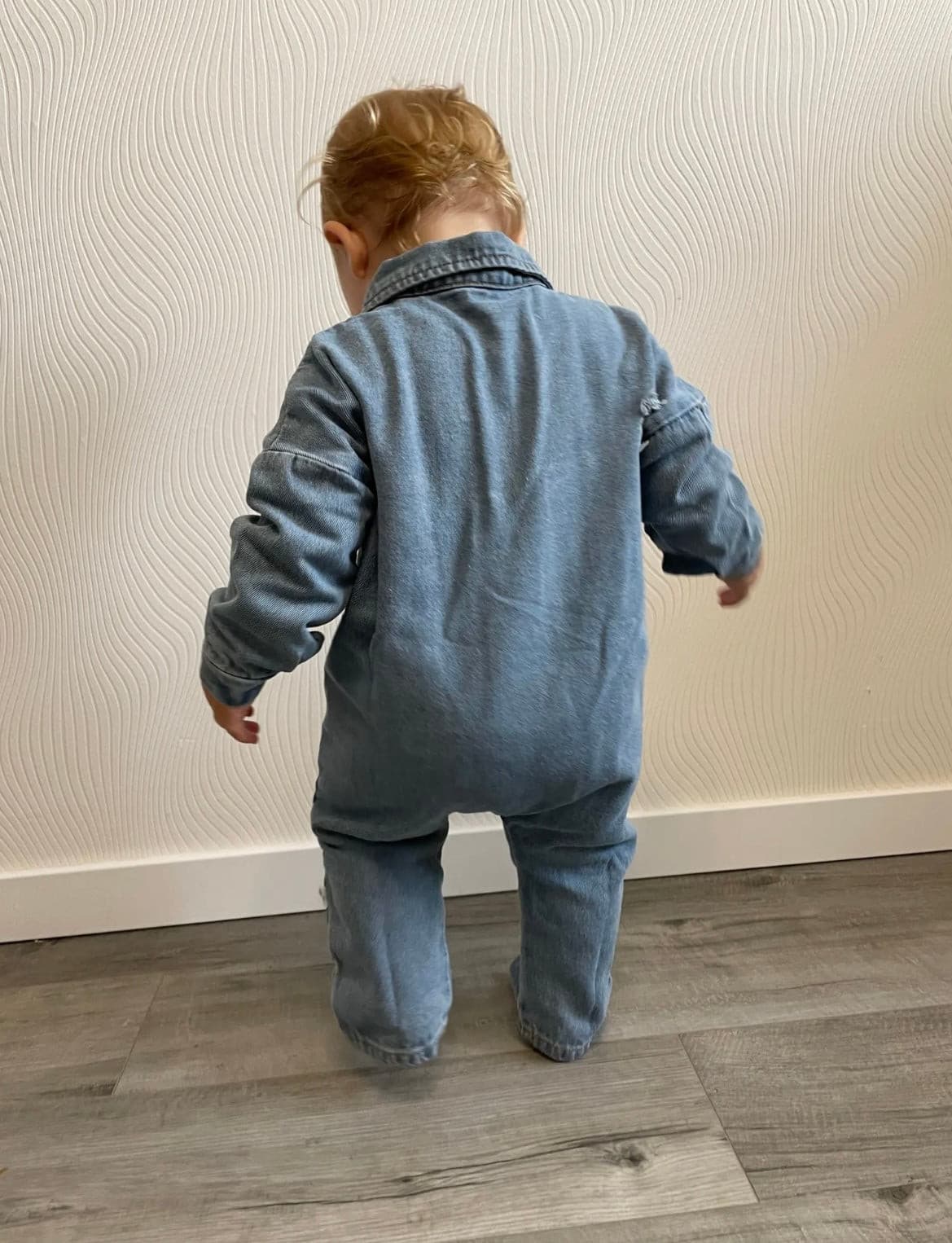 Distressed Denim Long Sleeve Romper