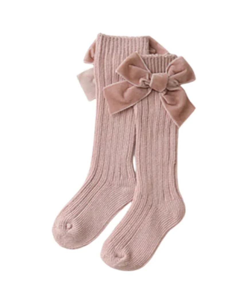 Valentina - Velvet Bow Baby Socks - Dusty Pink