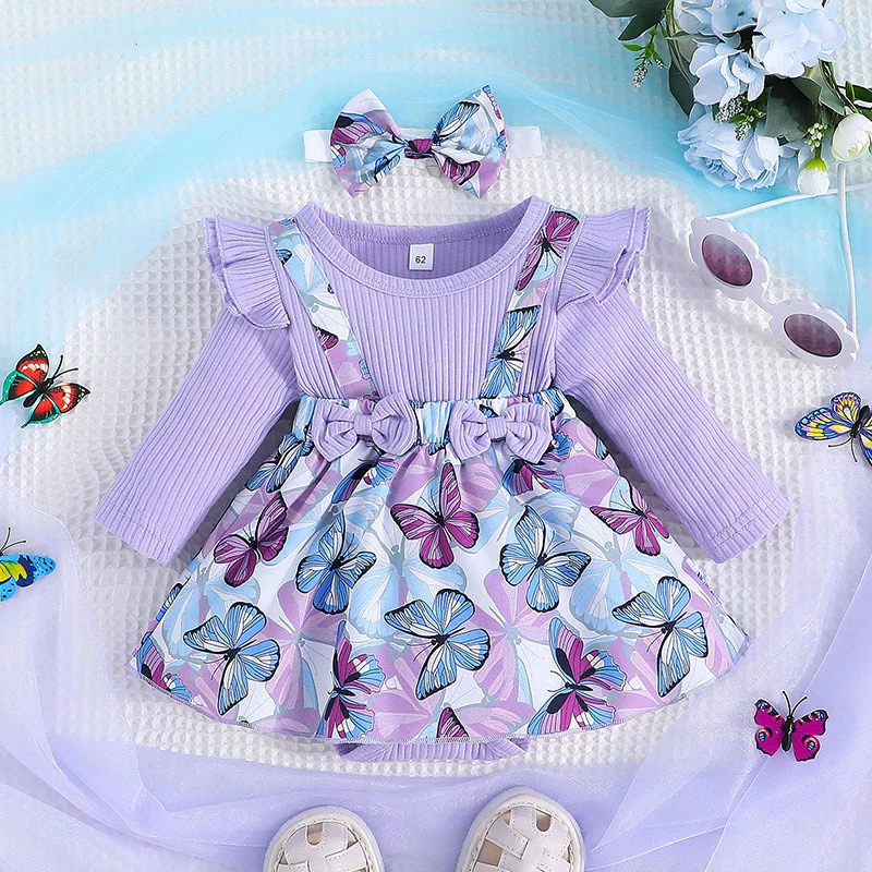 Baby Girl Clothing Set - Purple Butterfly Romper Dress