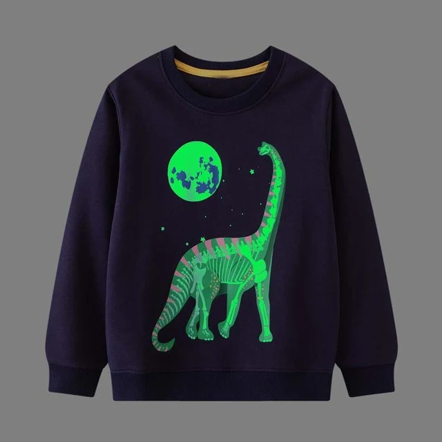 Dino Lit - Glow In The Dark Dinosaur Crew Neck Sweater- Boys Dinosaur Jumper