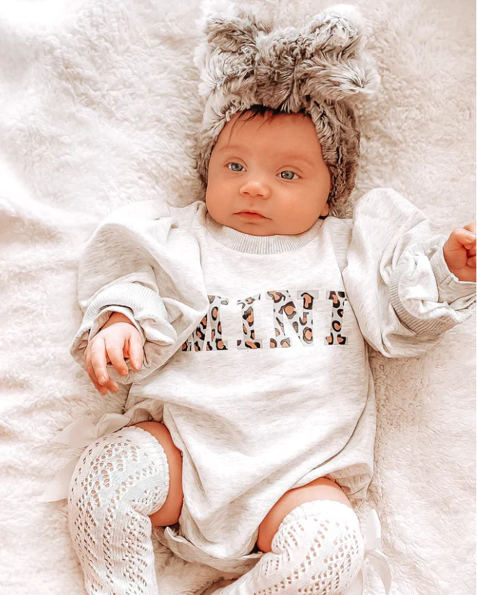 Baby Girls Leopard Romper - Mini Leopard Oversize Girls Romper Sweater