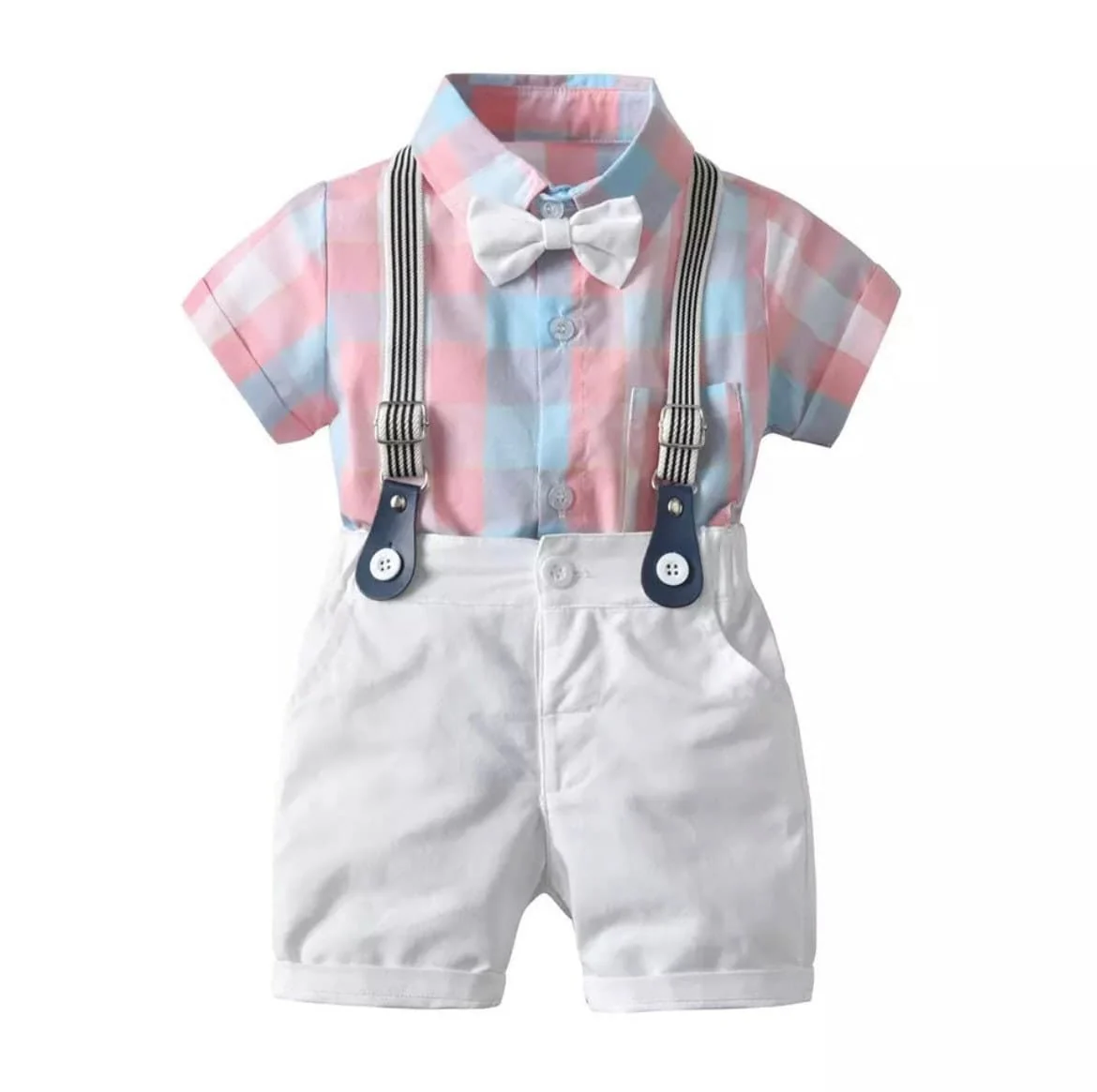Venice - Baby Boy Summer Suit Set with Shorts + Bowtie + Suspenders