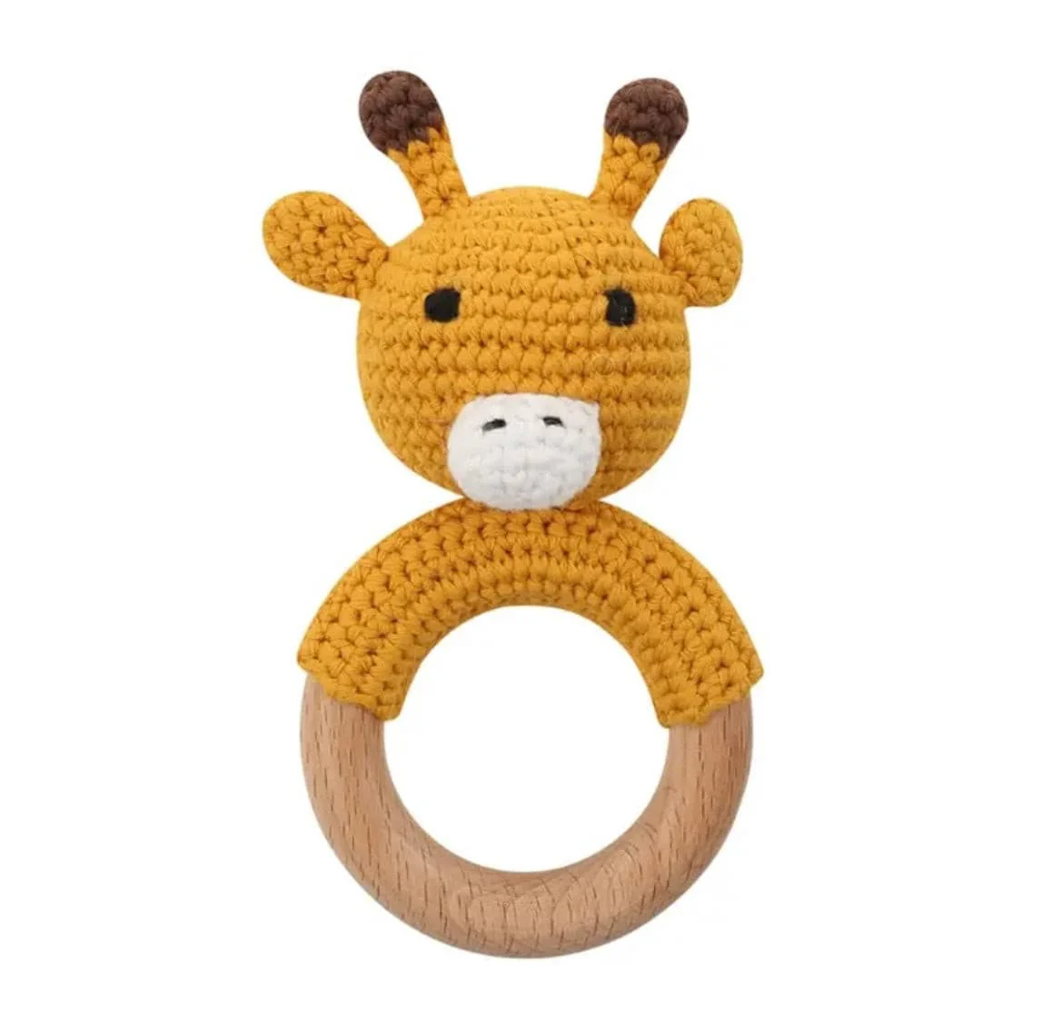 Crochet Baby Rattle Toy, Smooth Beech Wood Teething, Crochet Ring Soother