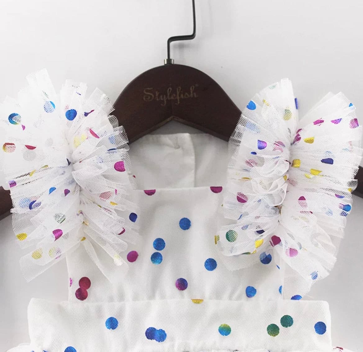 Girls Ruffle Confetti Dress - White , Sleeveless