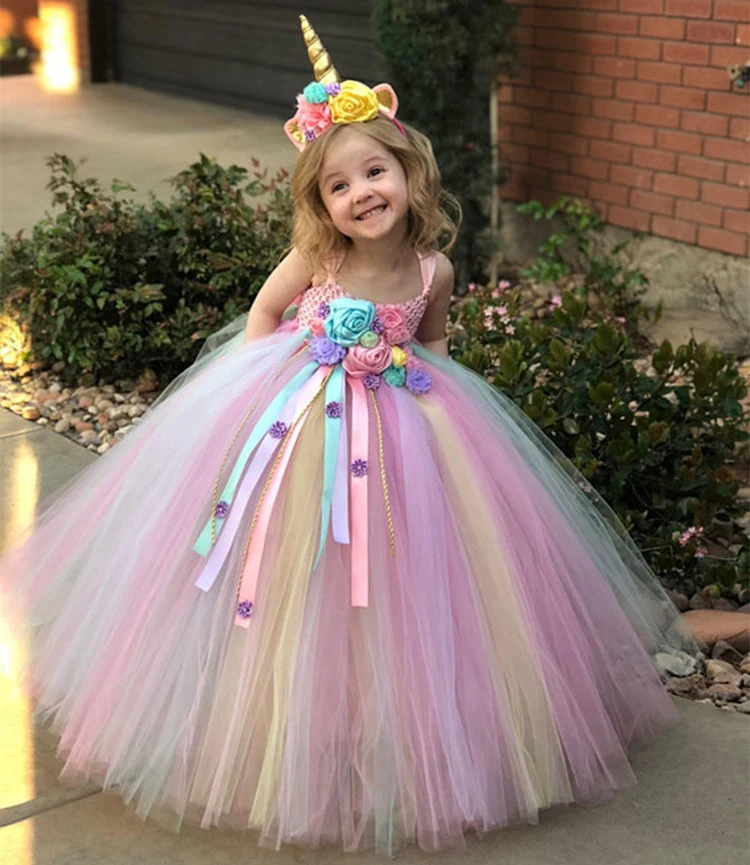 Unicorn Fru Fru - Girls Pastel Unicorn Flower Tutu Dress - Unicorn Party Dress