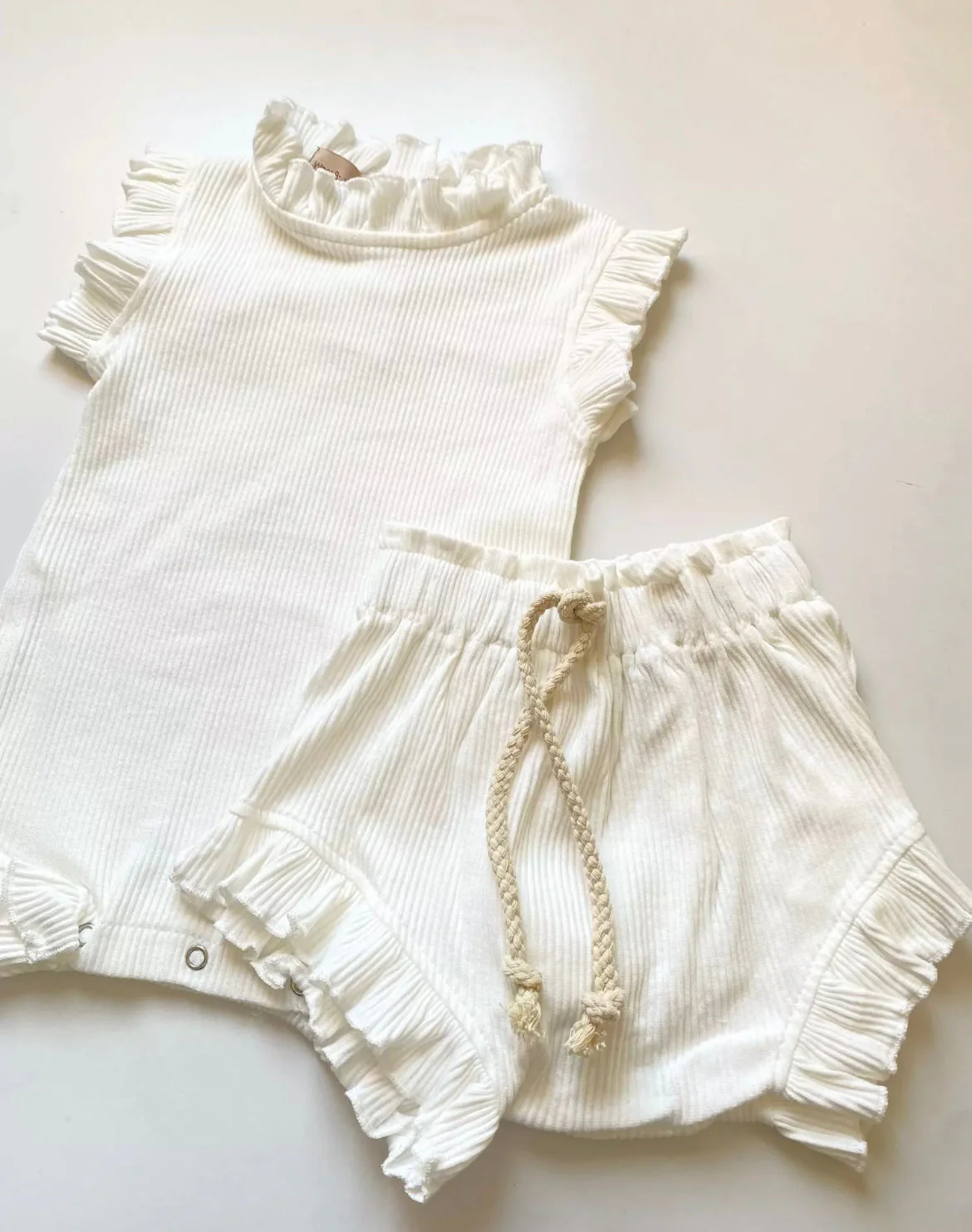 Baby Girls Short Sleeve Romper 2 piece Set, Soft Waffle Cotton