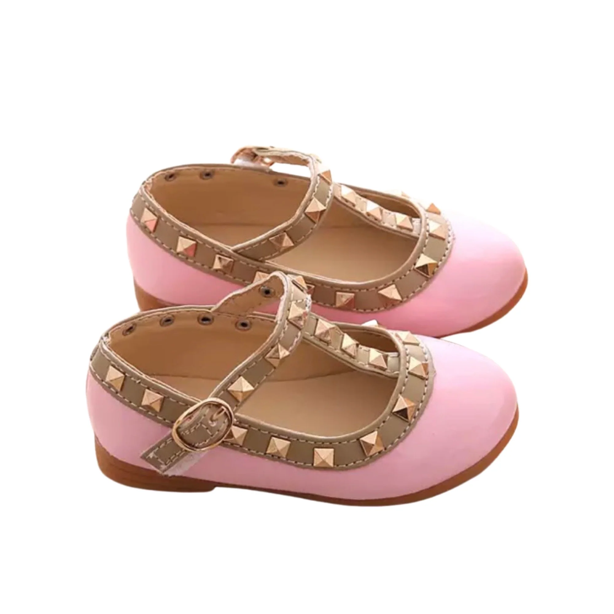 Valerie - Rockstar Stud Pink Patent Leather Girl Shoes - Pink