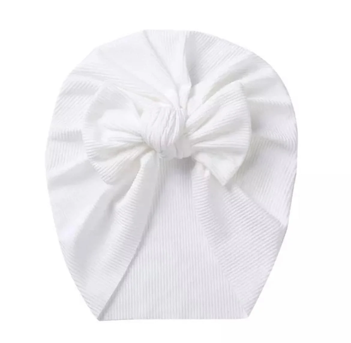 Ribbed Baby Plain Stretchy Bow Knot Turban - White