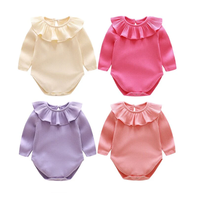 Callie - Girls Cotton Ribbed Ruffle Romper