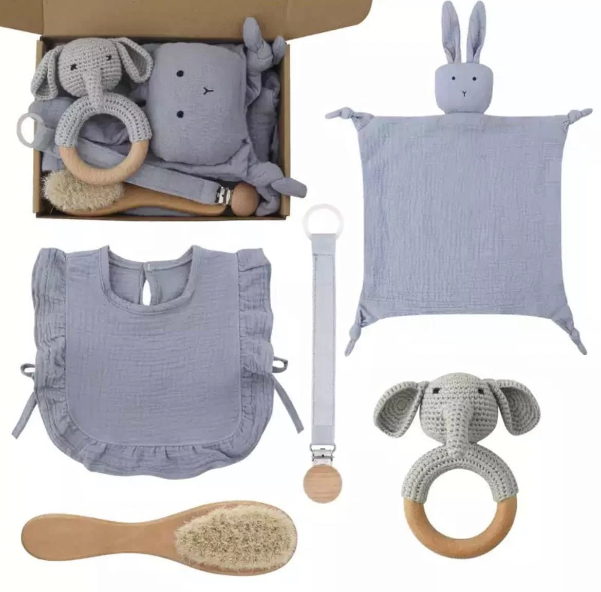 Unisex Baby Muslin Gift Set | Baby Muslin Cotton Bib  | Baby Shower Present | Dummy Gift Set | Dummy Clip Gift Set  | Baby Hamper