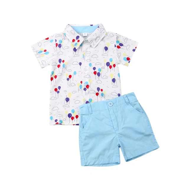 Blue Balloons - Boys Summer Shirt & Short Clothing Set