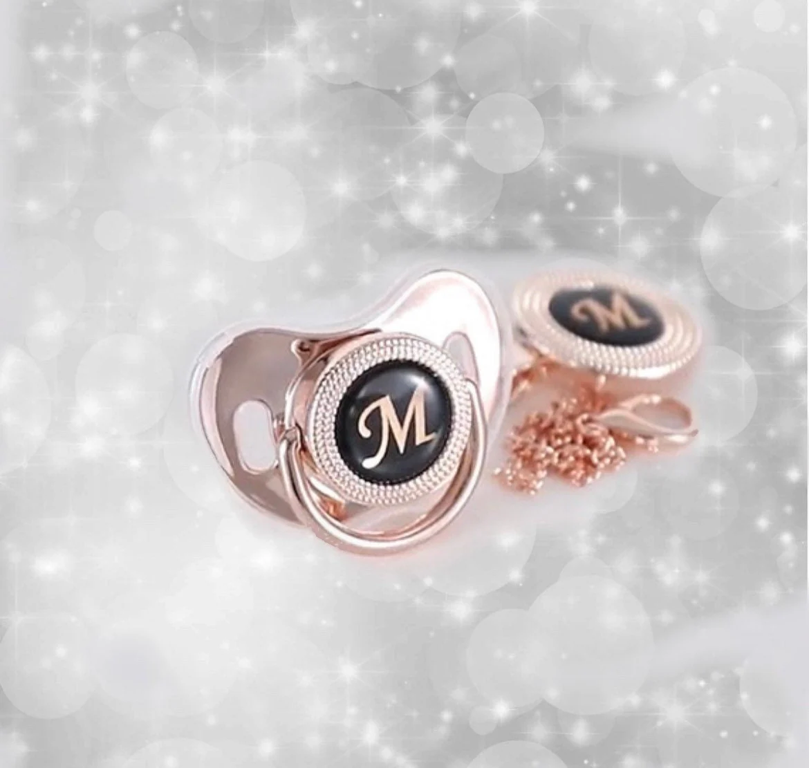 Rose Gold Custom Pacifier, Personalised Bling Dummy & Chain clip  Personalised pacifier, with baby's name, Pacifier Gift  - Luxury Dummy