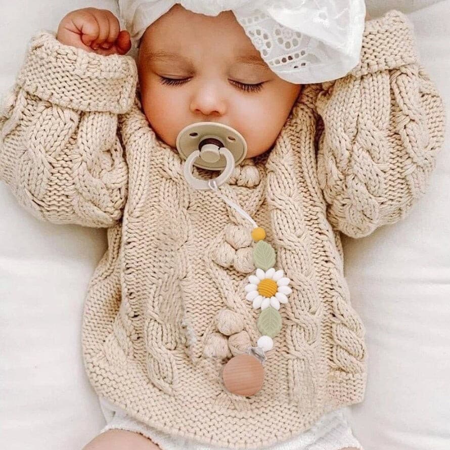 Daisy - BPA Free Silicone Baby dummy clip with flower and leaf