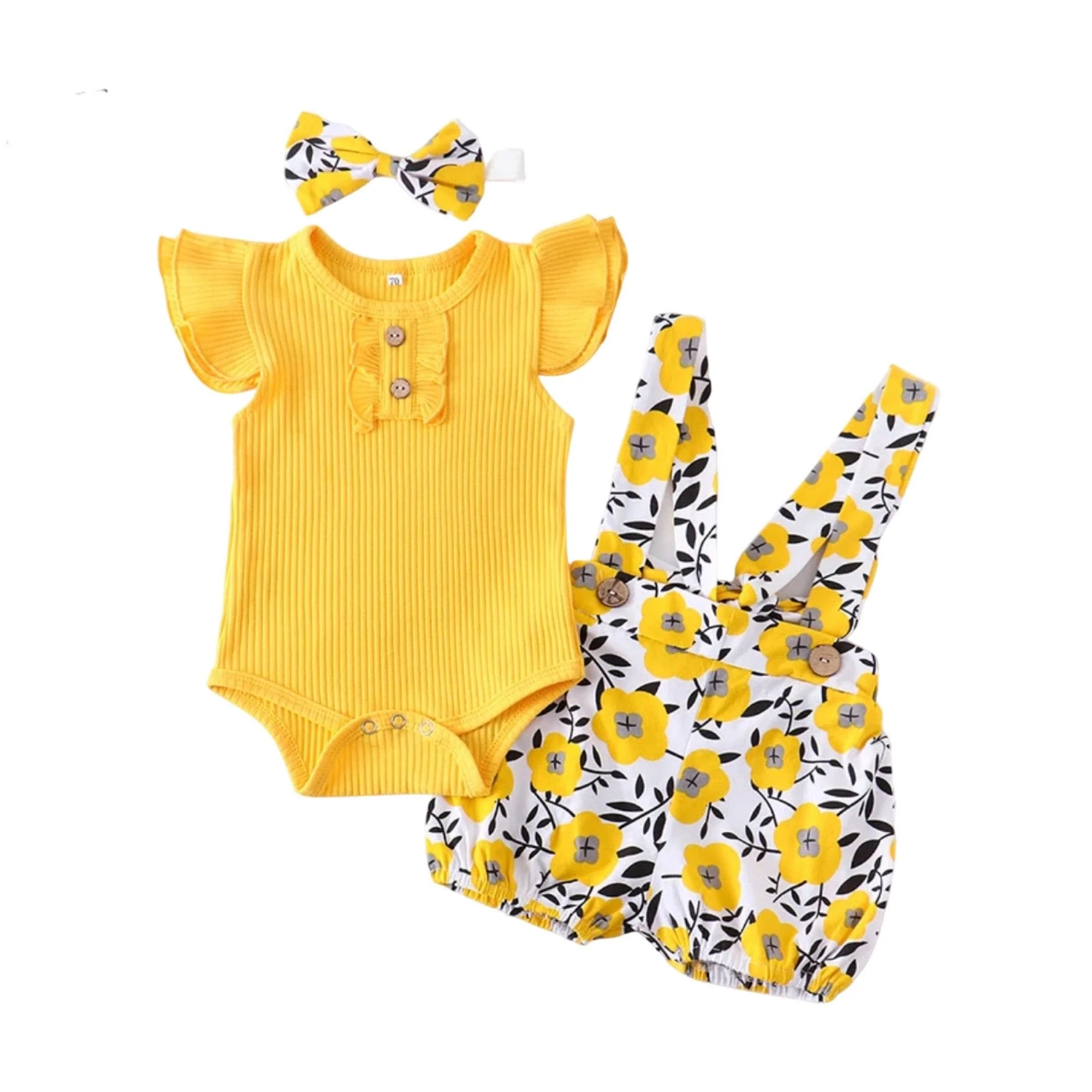 Coco - Floral Bloomer 3 piece Set - Yellow
