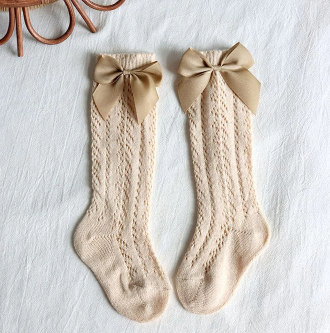 Crochet Girls Socks - Spanish Style Girls Socks - Linen Beige
