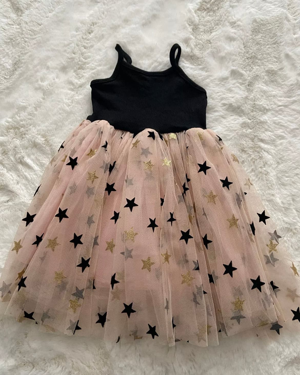 Mila - Black & Tan with Stars Singlet Dress with Tulle Tutu