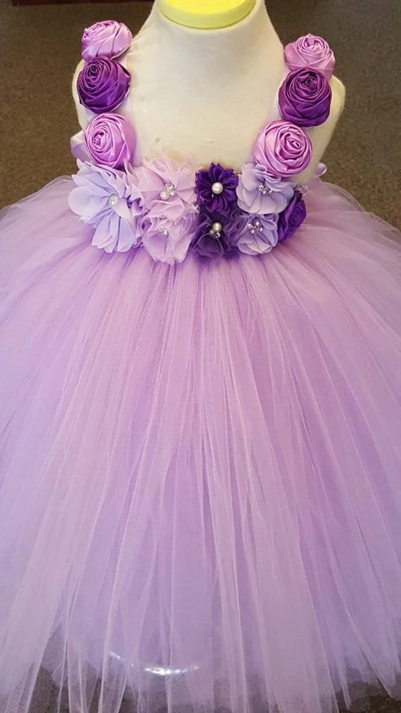 Lolita - Satin Roses with Pearls & Rhinestone Flower Girl Tutu Dress