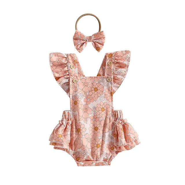 Nora - Baby Girls Flower Print Romper with Headband Sets