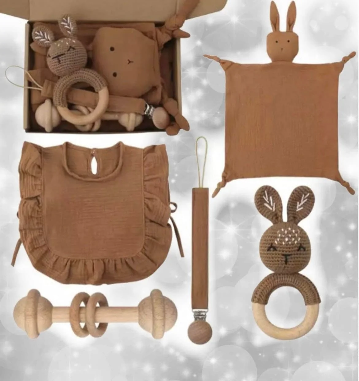 Unisex Baby Muslin Gift Set | Baby Muslin Cotton Bib  | Baby Shower Present | Dummy Gift Set | Dummy Clip Gift Set  | Baby Hamper