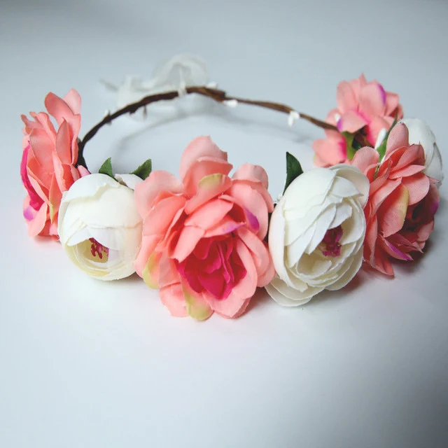 Floral Garland - Flower Girl Hair Accessories, Mixed Pink & White
