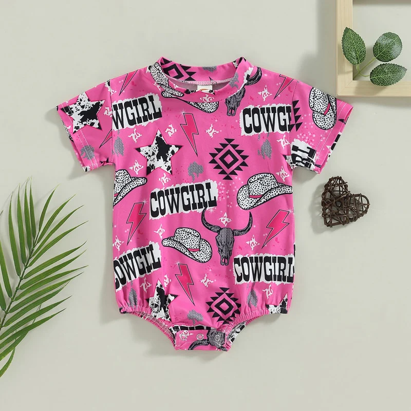 Bright Pink Cowgirl Aztec Tee - Cowgirl Romper Baby Girl