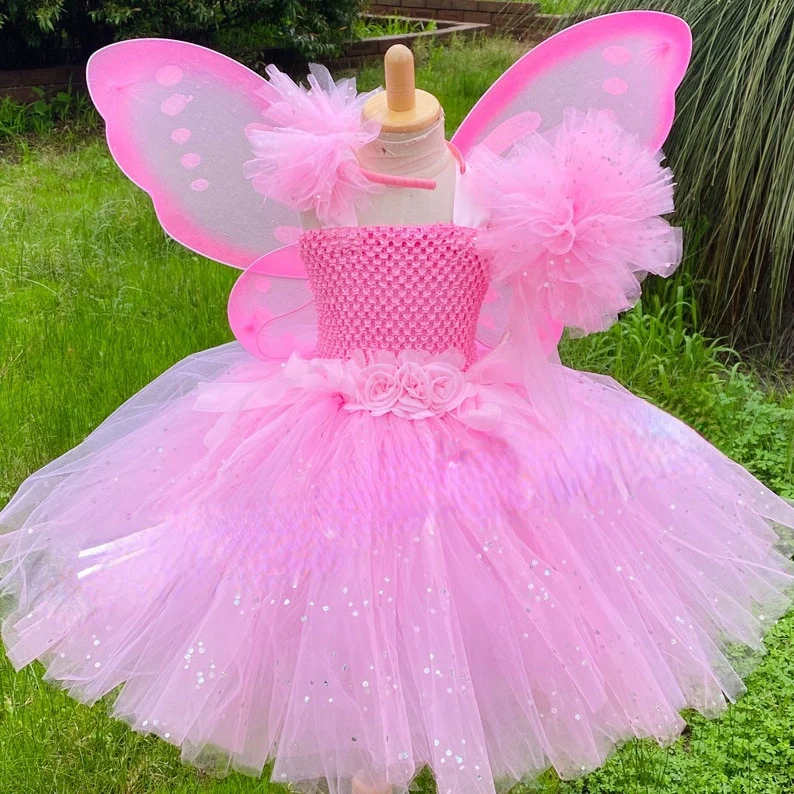 Pink Fairy - Children Fairy Costume, Girls Fairy Costume with Wings, Faiy Dress