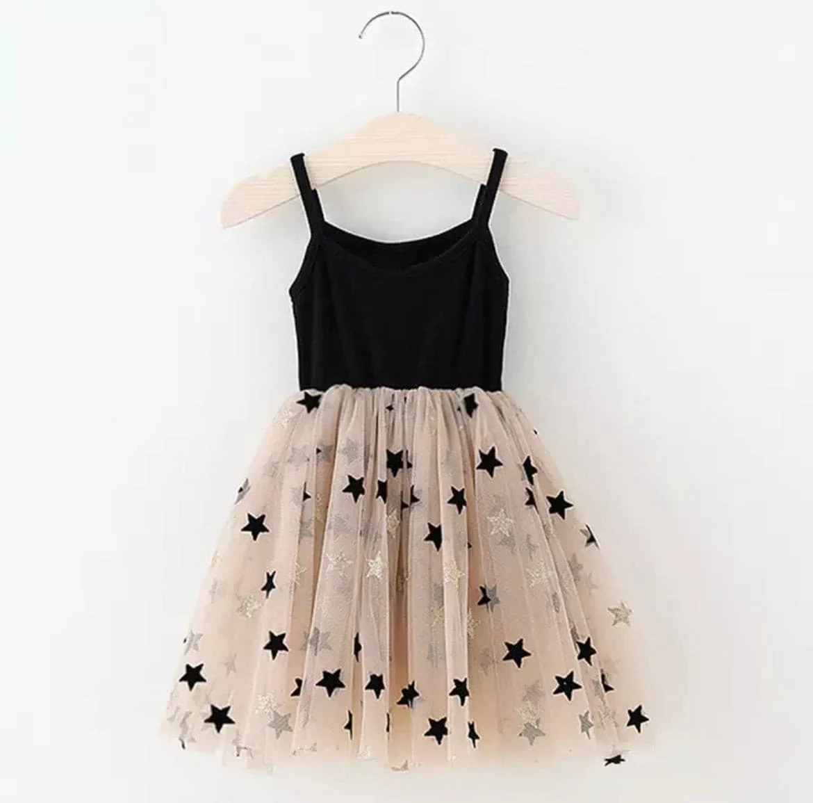 Mila - Black & Tan with Stars Singlet Dress with Tulle Tutu