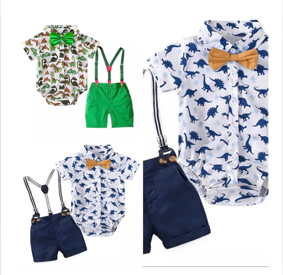 Venice - Baby Boy Suit Set with Shirt and Shorts + Bowtie + Suspenders