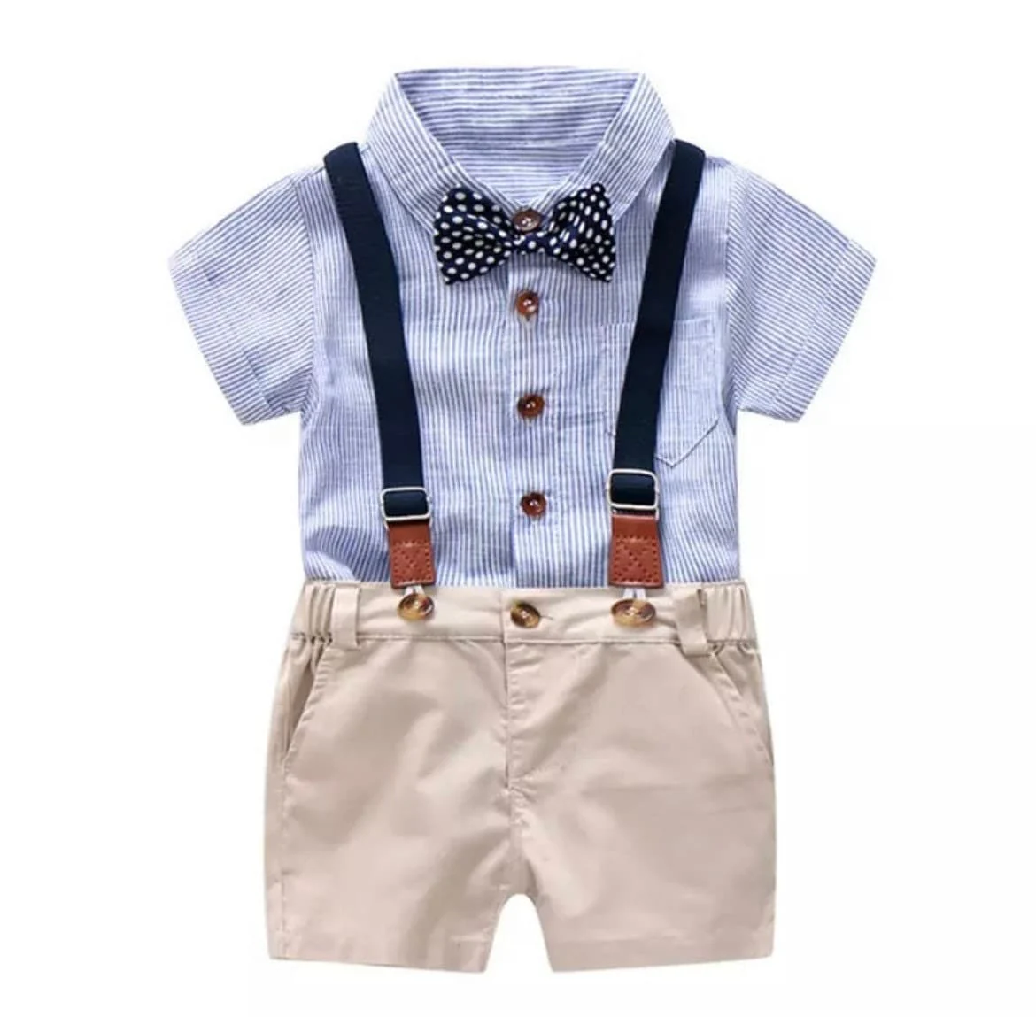Venice - Baby Boy Suit Set with Shirt and Shorts + Bowtie + Suspenders