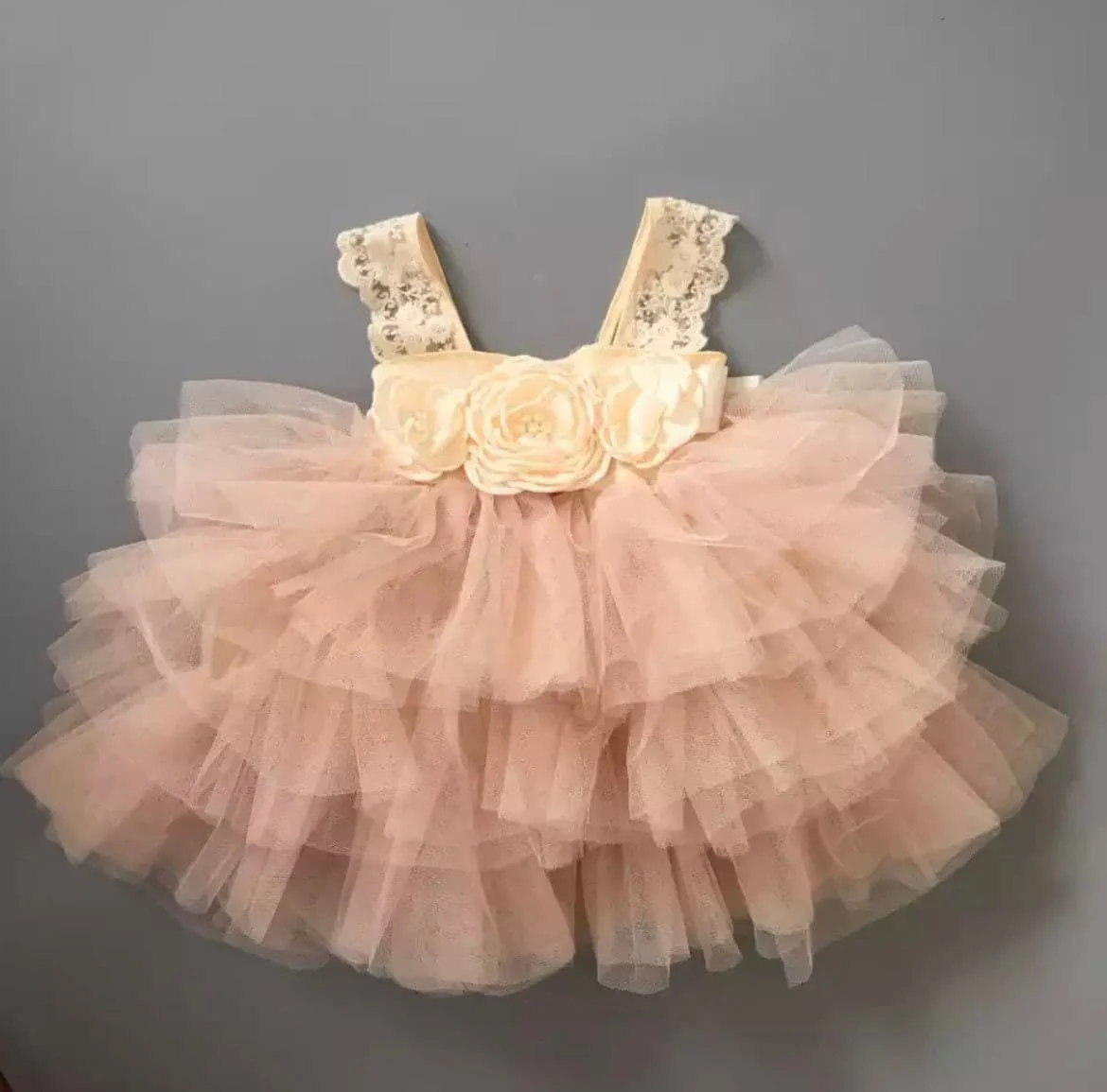 Davina - Princess Lace & Tulle Dress with Floral Sash