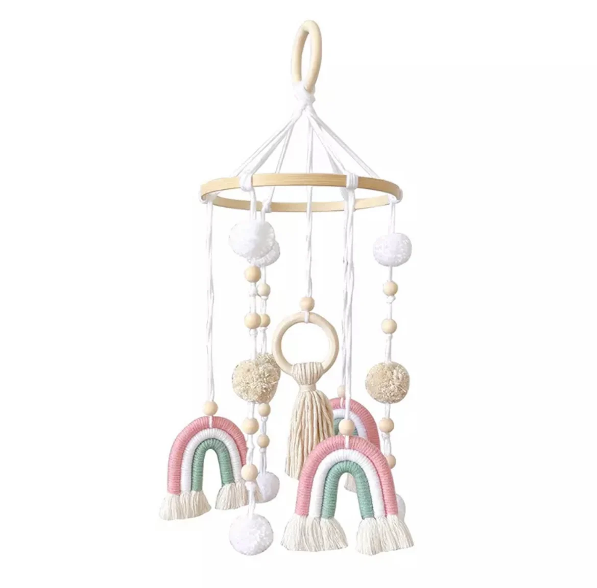 Boho Rainbow Baby Mobile - Pastel Pink Multi Colour