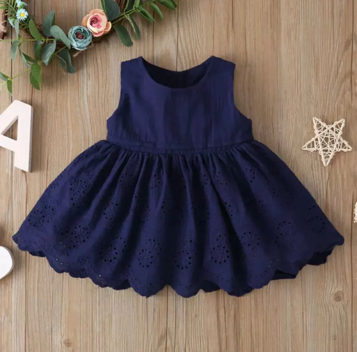 Alissa Scallop Edge Dress - Navy Blue