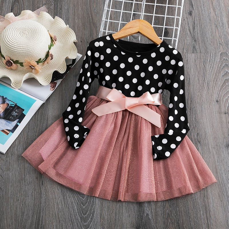 Kids Princess Dress Polka Dots | Long Sleeve Dress Tulle Girls - Dot Long Sleeve