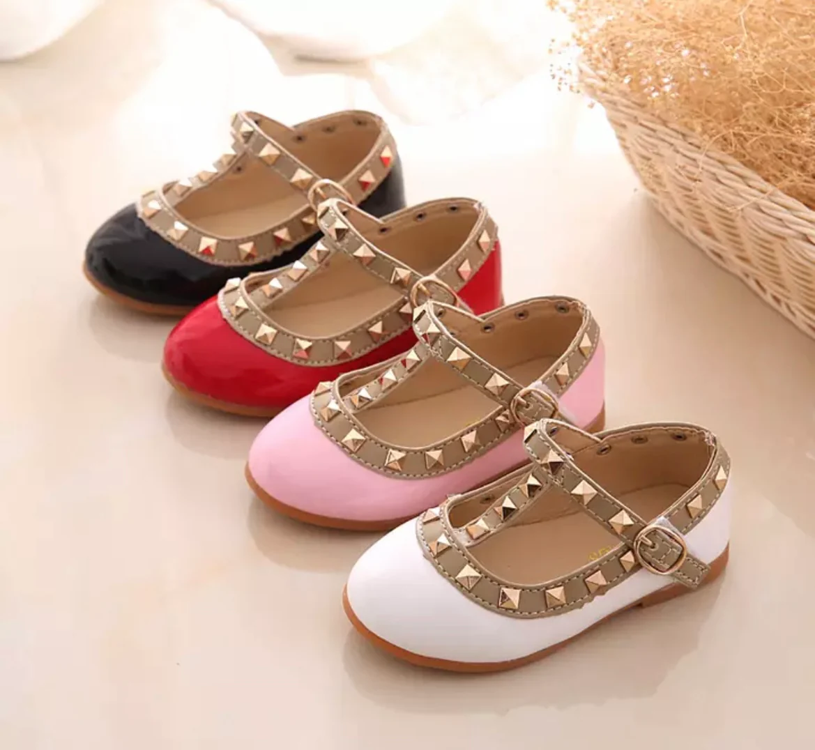 Valerie -Rockstar Stud Patent Leather Girl Shoes - Red