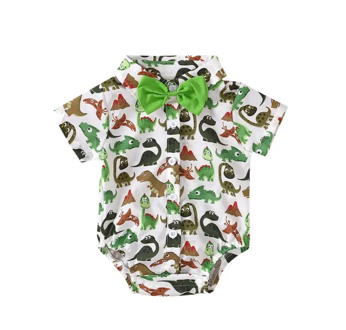 Baby Boy Dinosaur Romper + Bow tie - Green