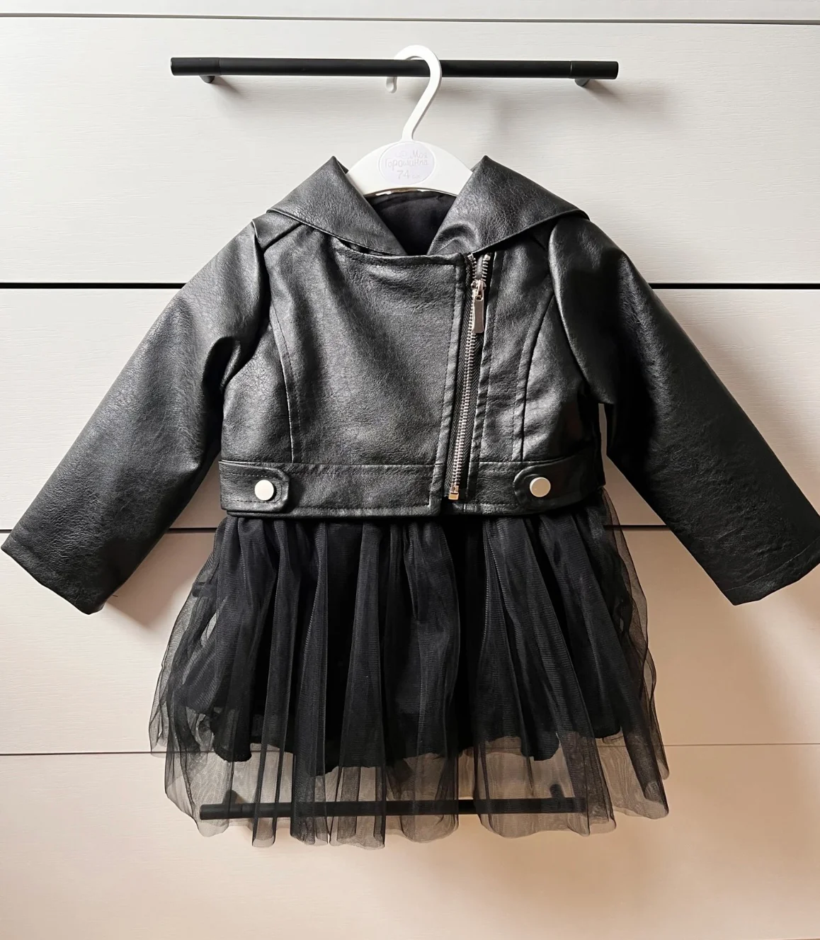 Black Rocker Tutu Dress with Leather Jacket in size 9 months to 5 years