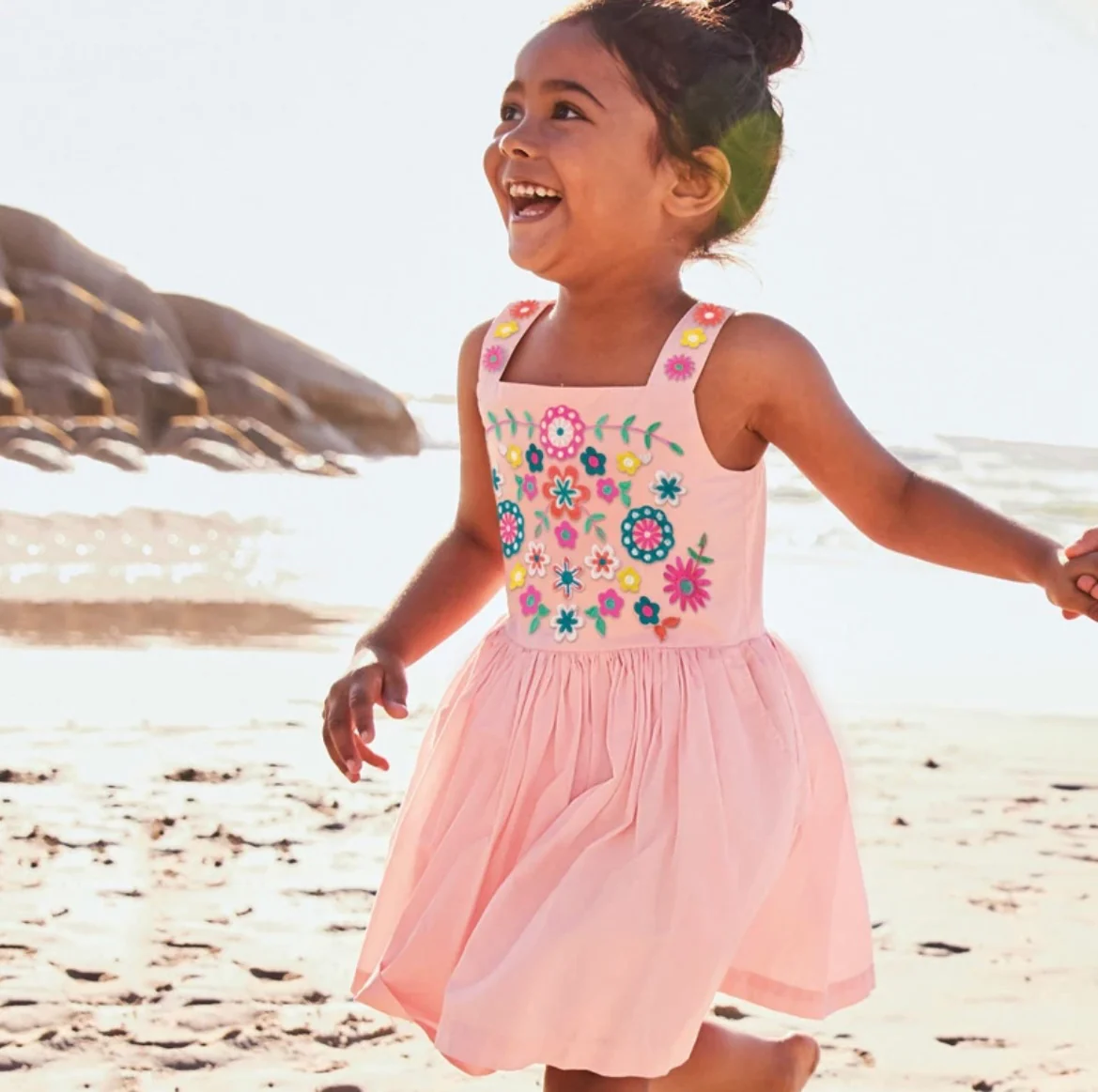 Girls Boho Embroidered Summer Dress - Pink