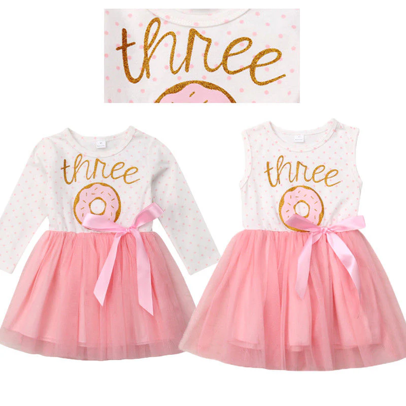 Baby Girl Donut Print Third Birthday Tutu Dress Outfit