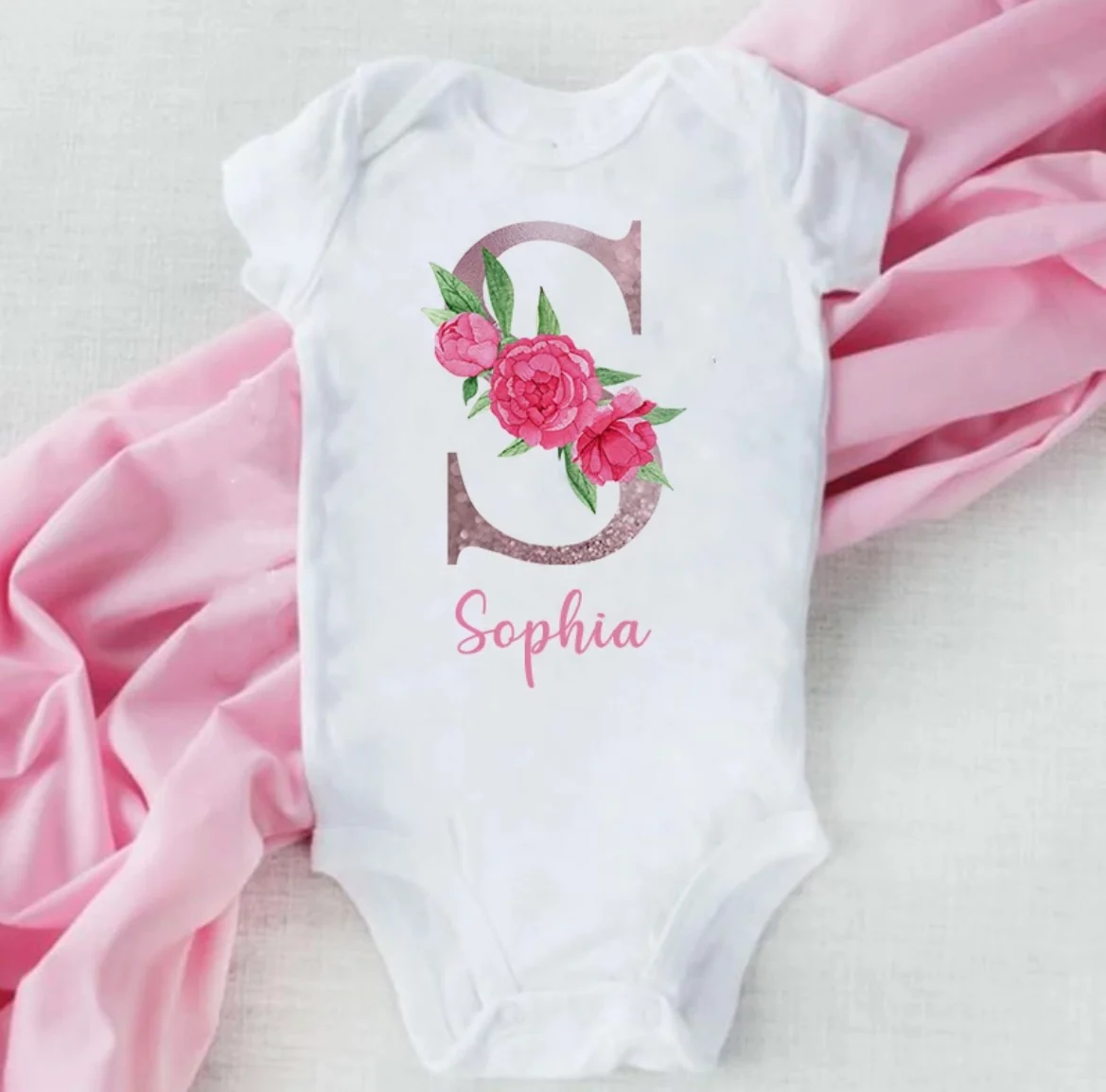 Personalised Baby Onesie - Pretty Pink LETTER + NAME