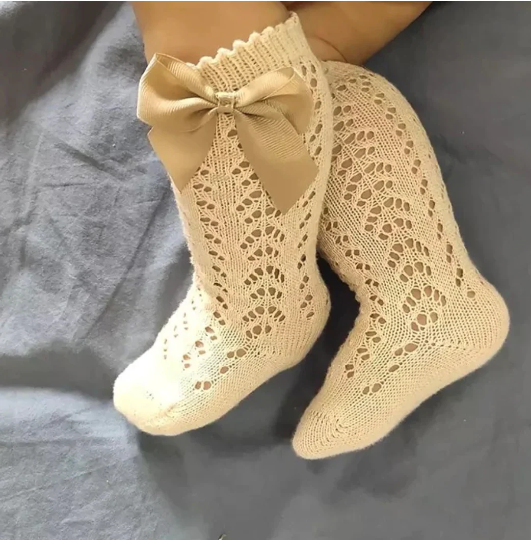 Crochet Girls Socks - Spanish Style Girls Socks - Linen Beige