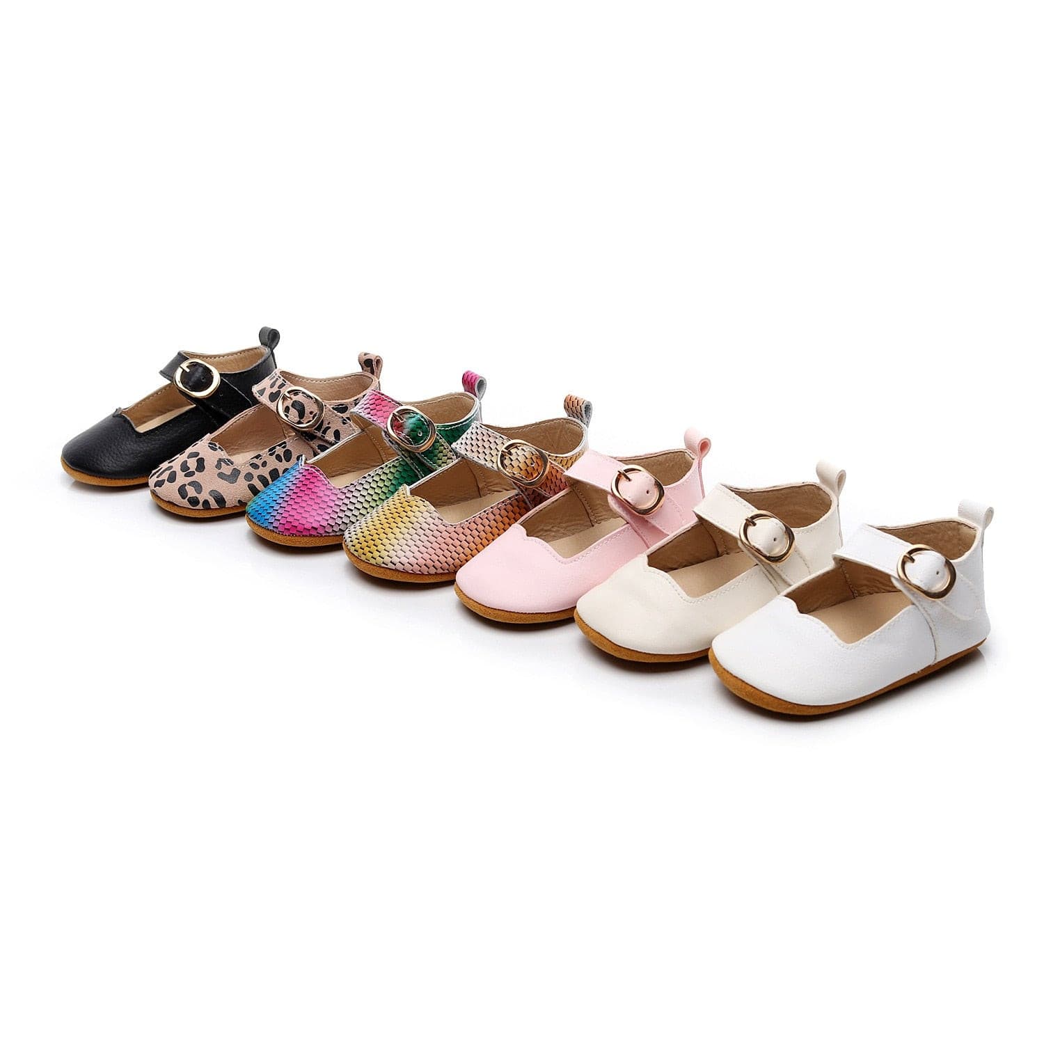 Urban Mary Janes - Genuine Leather Baby Girls Shoes  Mary Jane Flats  Toddler First , Bright Rainbow Multi